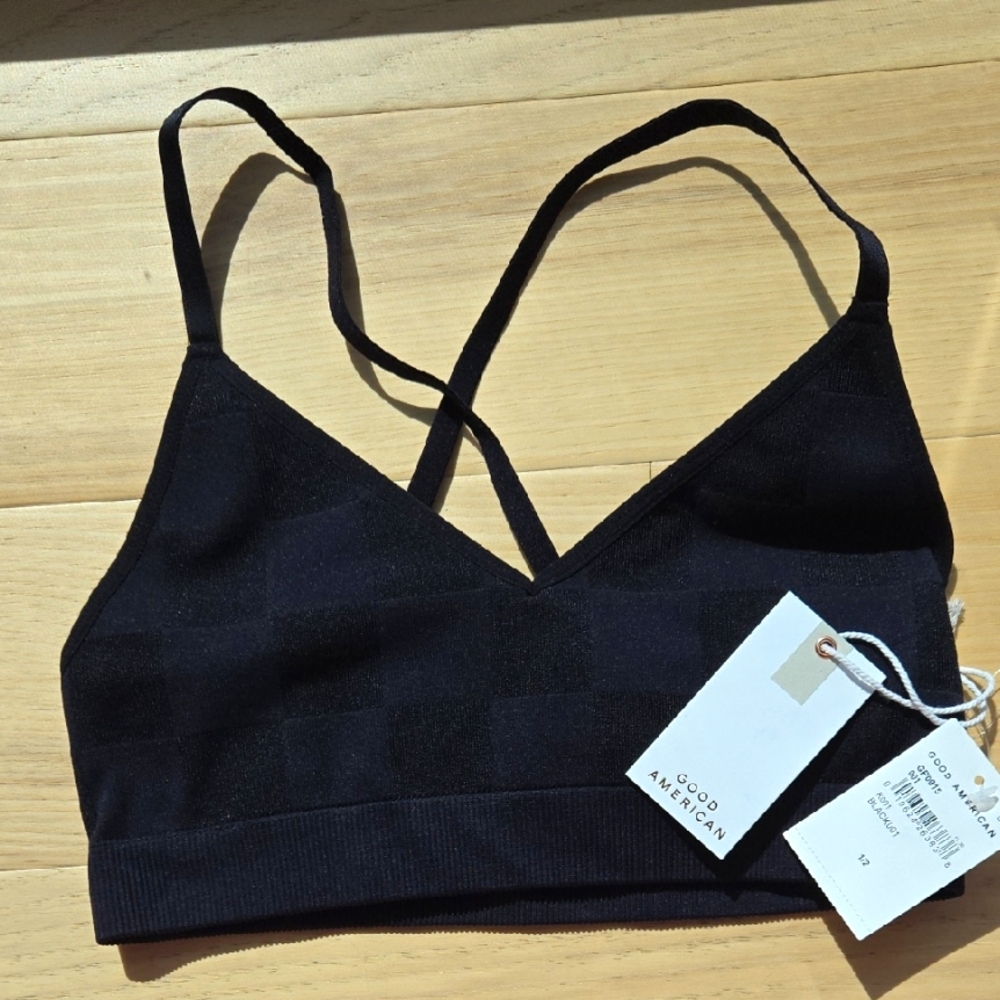 Good American Black Checkered Sport Bra